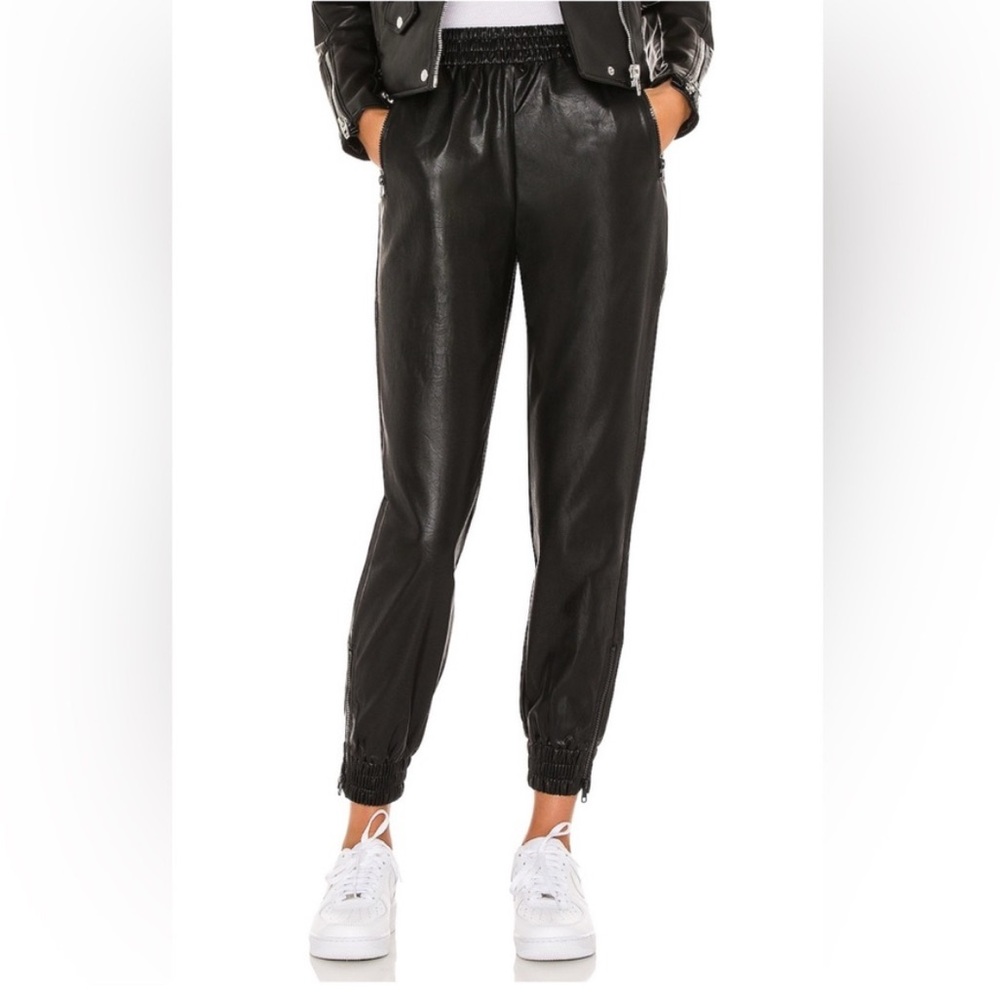 Parisian Faux Leather Black Joggers Textured High Rise Pants Pockets Winter Sz 6